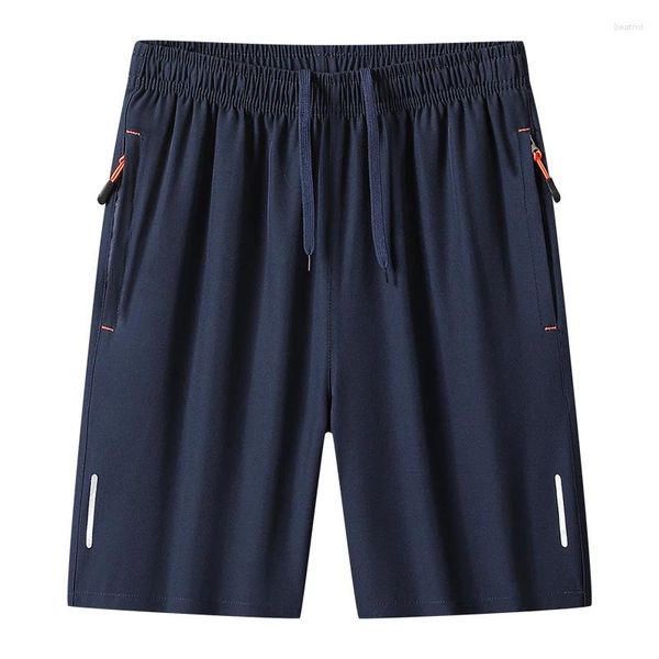 Pantalones cortos para hombres M-8XL Seda de hielo Verano Hombres Tira inversa Bolsillo Cremallera Pantalones de rodilla sueltos Secado rápido Causal Deportes Cool Transpirable