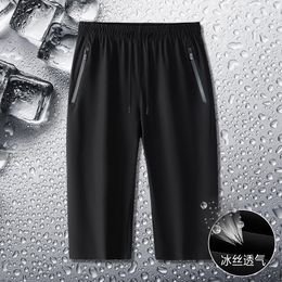 Heren shorts M-8xl ijs rechte trainingsbroek zomer losse zeven minuten broek elastische airconditioning trend casual