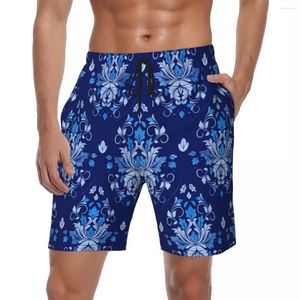 Shorts pour hommes Board Blue Board Blue Baroque Print Y2K Funny Swim Trunks Oriental Vintage Damask Séchage rapide Sportswear Beach