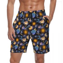 Heren shorts mannelijke bord maan sterren zon casual zwembroekjes hemelse magische snel droge sportkleding oversized strand korte broek
