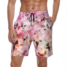Shorts pour hommes Planche masculine Aquarelle Roses Y2K Rétro Maillot de bain Rose Floral Séchage rapide Surf Tendance Plus Taille Pantalon court