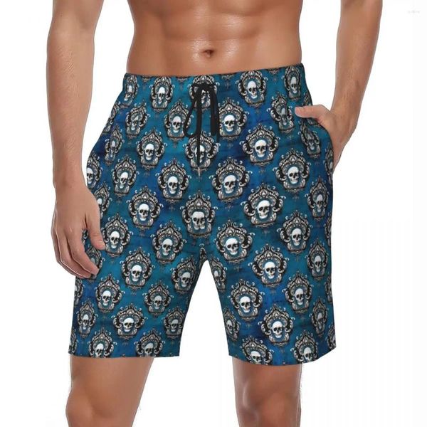Pantalones cortos para hombres Tablero para hombres Cráneo gótico Hawaii Swim Trunks Hipster Moderno Secado rápido Surfing Moda Pantalones cortos de playa de gran tamaño