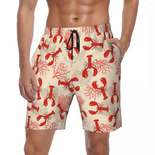 Pantalones cortos para hombres Tablero de machos Langostas rojas Y2K Retro Swim Trunks Coastal Coral Quick Dry Sports Pantalones cortos de gran tamaño