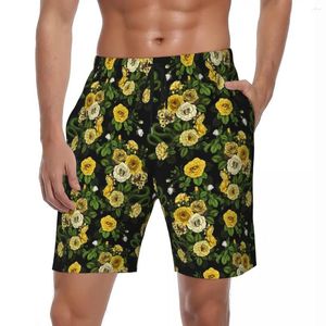 Shorts pour hommes Hommes Board Rose Floral Casual Maillots de bain Jaune et Vert Séchage rapide Sports Surf Tendance Plus Taille Pantalon court de plage