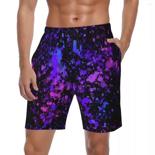 Pantalones cortos para hombres Tablero de hombre Neón Casual Troncos de playa Salpicaduras coloridas Imprimir Secado rápido Deportes Fitness Plus Tamaño