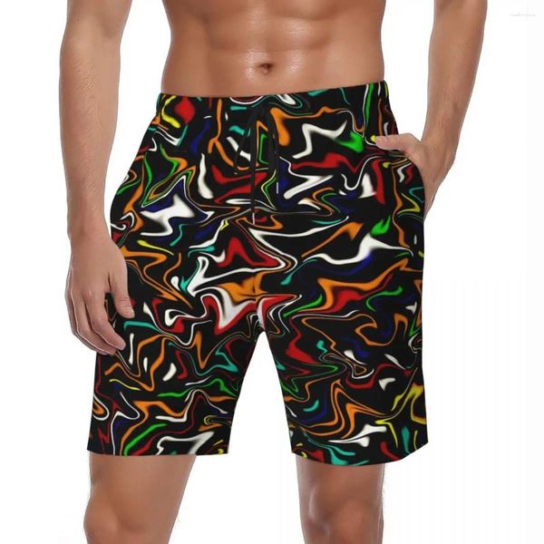 Pantalones cortos para hombres Tablero de hombre Pintura de neón Troncos de natación casuales Impresión líquida Surf de secado rápido Playa de talla grande