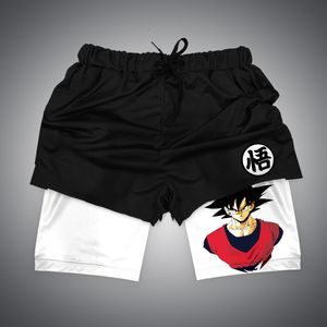 Heren shorts manga print heren rennen shorts mesh snel droge anime sportschool shorts 2 in1 dubbele dek prestaties fiess workout sport korte broek c1