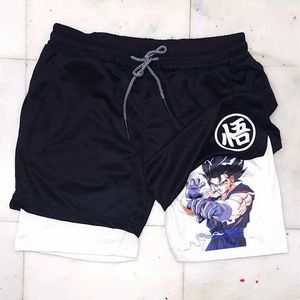 Heren shorts manga print heren hardlopen shorts mesh snel droge anime sportschool shorts 2 in1 dubbele dek prestaties fiess workout sport korte broek b5