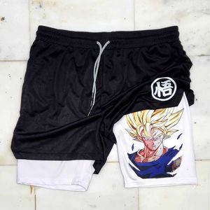 Heren shorts manga print heren rennen shorts mesh snel droge anime gym shorts 2 in1 dubbele dek prestaties fiess workout sport korte broek b2