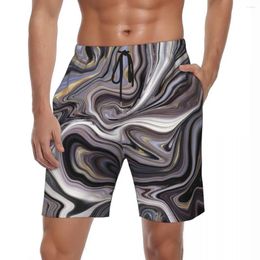 Herenshorts Marble Liquid Board Zomer grijs en wit Sport Surf Strand Heren Sneldrogend Y2K Grappige print Oversize trunks