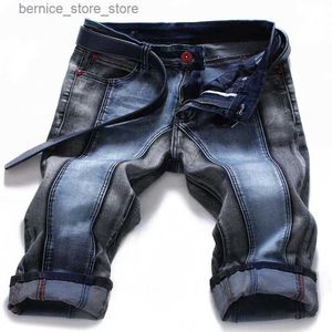 Heren shorts McIKkny Fashion Mens Straight Denim Shorts Slim Fit patchwork jeans shorts voor mannelijke rechte straatkleding Q240529