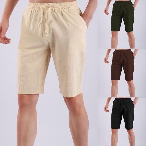 Pantalones cortos para hombre Medieval cintura elástica Capris verano lino suelto transpirable pantalones de secado rápido