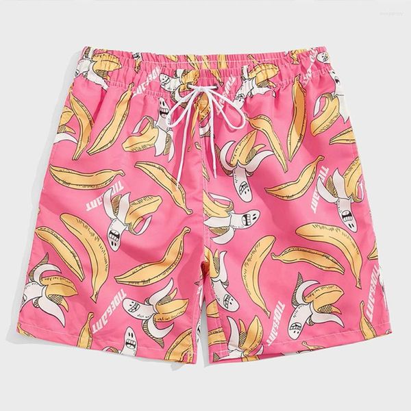 Pantalones cortos para hombre 2023, bañadores de surf para hombre, estampado holgado, rosa, dibujos animados, plátano divertido, ropa de playa informal, tablero INS