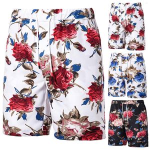 Shorts pour hommes décontracté hawaïen été taille élastique avec poches cordon fleur imprimé séchage rapide plage pantalons courts