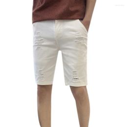 Shorts pour hommes hommes décontracté été blanc denim mâle élastique trou pantalon adolescents cultiver sa moralité loisirs grands chantiers