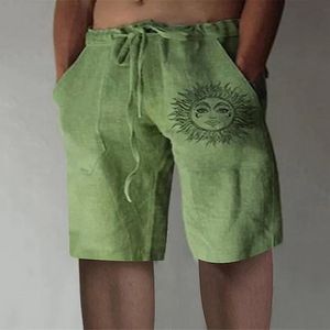 Heren shorts heren katoen linnen casual stijl mannelijke zomer ademende vaste kleur zonnebloem prin fitness streetwear shortmiers's