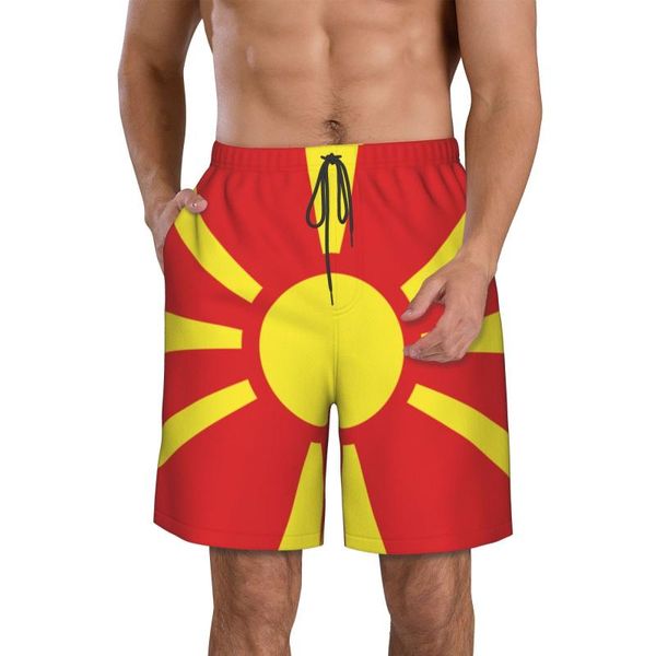 Pantalones cortos para hombre Bandera de Macedonia del Norte Fans macedonios Pantalones de playa Surf M-2XL Traje de baño de poliéster RunningMen's