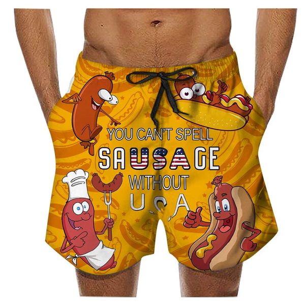 Shorts pour hommes Modèle de saucisse pour hommes Été Séchage rapide Plage Surf Course Impression 3D Pantalon de survêtement alphabet sexy et intéressant pour hommes