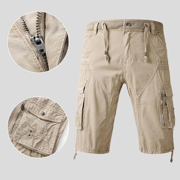 Pantalones cortos para hombre, pantalones cortos de verano para hombre, estilo militar, para exteriores, informales, de colores sólidos, con cordones, bolsillos, monos de trabajo sueltos, pantalones cortos tácticos para correr # g3