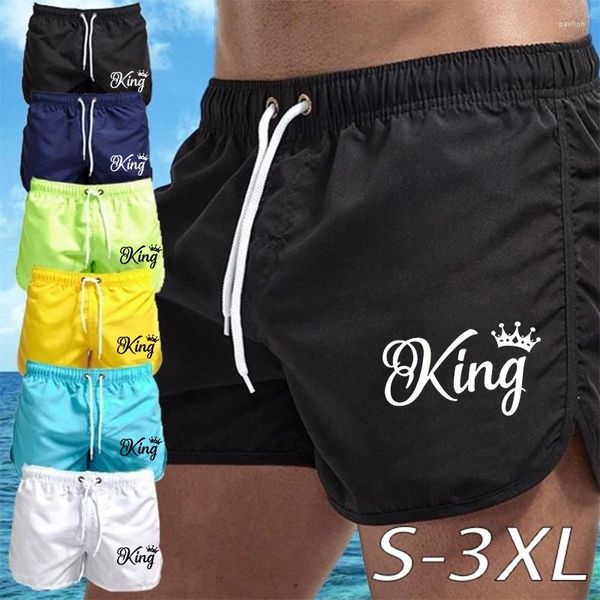 Pantalones cortos para hombre Ropa de playa de secado rápido de verano para hombre Pantalones cortos deportivos ajustados con estampado King Gym Casual Four Points S 3XL