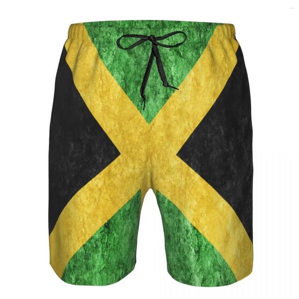 Pantalones cortos para hombres Hombres Playa Troncos de natación de secado rápido Jamaica Bandera metálica Traje de baño Traje de baño Ropa de playa Baño