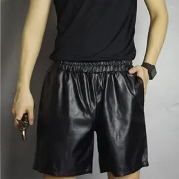 Heren shorts Men Black Matte Pu Leather Elastic Band mannelijke casual faux losse korte broek met pocket chic zomer gewoonte