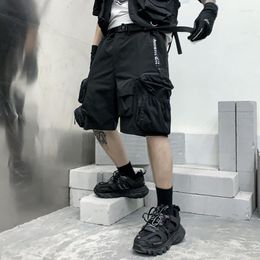 Short Homme Rubans Noirs Hip Hop Cargo Poches Tridimensionnelles Harajuku Punk Pantalon Court Bermudes Homme