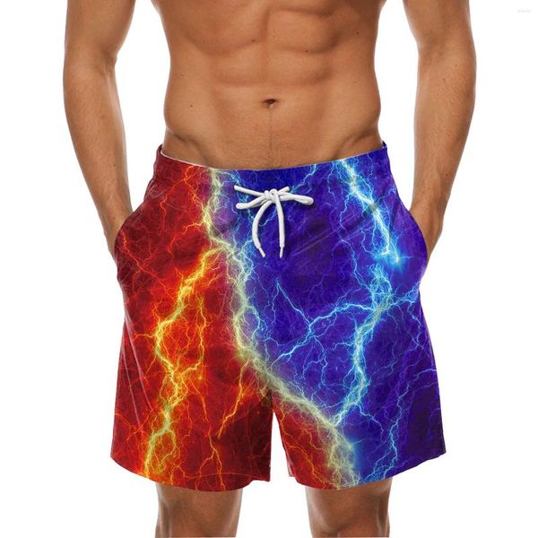 Pantalones cortos para hombres Tablero de hombres Moda Color Contraste 3D Impresión digital Troncos de natación Cordón Doble Bolsillo Playa Vacaciones Traje de baño