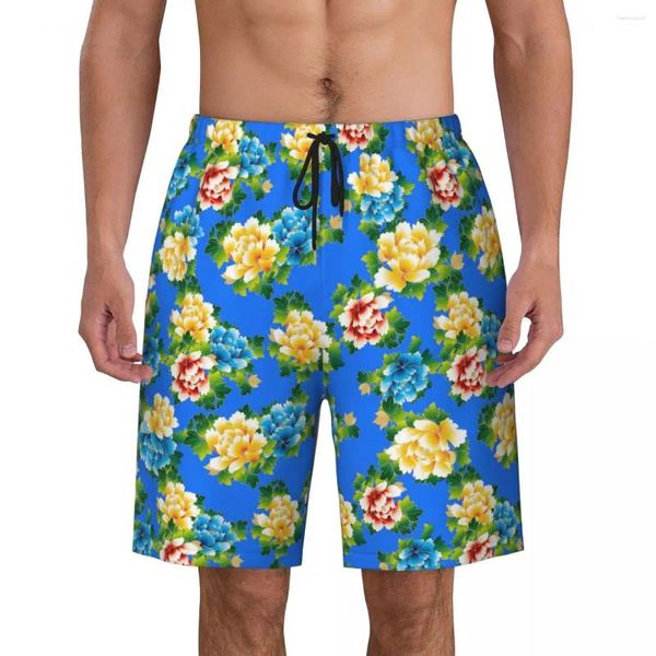 Shorts pour hommes Hommes Board Northeast Big Flower Hawaii Swim Trunks Bleu Confortable Surf Haute Qualité Plus Taille Pantalon court