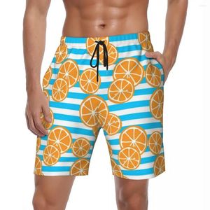 Herenshorts Heren Board Sinaasappelen Plakjes Mode Zwembroek Witte en blauwe strepen Sneldrogend Surfen Grote maten korte broek