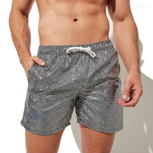 Pantalones cortos para hombre, bañadores de tabla para hombre, pantalones de natación ostentosos con lentejuelas, Pantalones de chándal deportivos informales con bolsillo, traje de baño brillante, Bikini, Pantalones