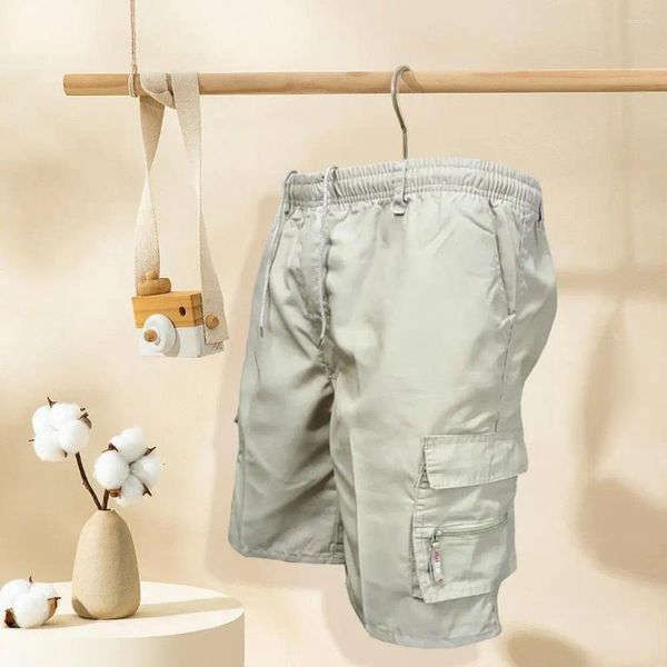 Shorts pour hommes Hommes Cargo Cordon Taille élastique Multi Poches à fermeture éclair Pantalon Couleur unie Lâche Respirant Longueur du genou pour Quotidien