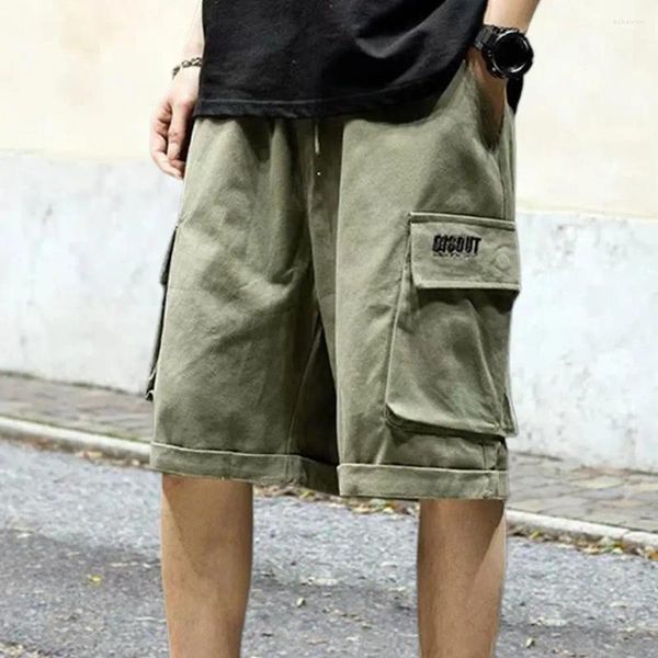 Pantalones cortos para hombres Hombres Cargo Tipo suelto Cintura elástica Borde doblado recto Tela suave Ropa adolescente