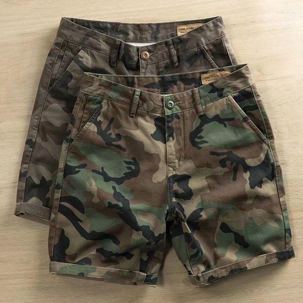 Pantalones cortos para hombres Hombres Algodón Cargo Camuflaje Baggy Pantalones de cinco puntos