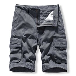 Heren shorts Men Cotton Solid Color Safari -stijl Kniekleenlengte Korte broek Man Nieuwe Summer Mens Cargo Shorts Fashion Multi Pocket Casual Shorts G230315