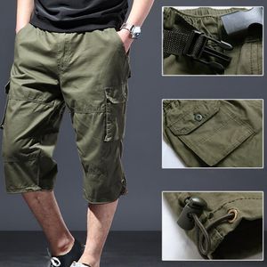 Heren shorts Men bijgesneden broek vaste kleur dun los type middenkalf lengte rekbare taille mannen vrachtbroek losse herenkleding streetwear 230503