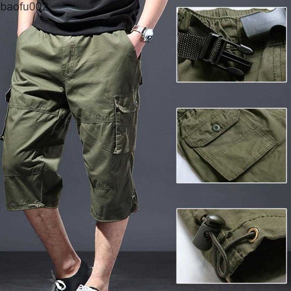 Shorts pour hommes Hommes pantacourt couleur unie mince Type ample longueur mi-mollet taille extensible hommes Cargo pantalon ample vêtements pour hommes Streetwear W0327