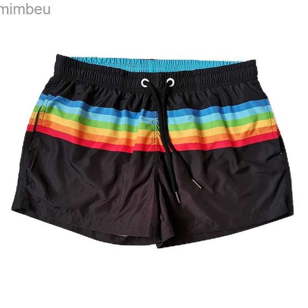 Pantalones cortos para hombres Pantalones cortos de secado rápido para hombres Pantalones de playa a rayas arco iris Bermudas Surfing Short Hombre Pantalones cortos de poliéster para gimnasio Negro Blanco Swim Short M XL 240226