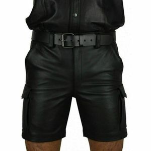 Herenshorts Heren Kunstleer Grote maten Zomermode Zwart PU Toevallige middentaille broek met rechte pijpen