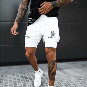 Pantalones cortos para hombres Hombres Fitness Culturismo Pantalones cortos Gimnasios Entrenamiento Hombre Transpirable 2 en 1 Dos pisos Ropa deportiva de secado rápido Jogger New Beach Shorts Hombres T221129