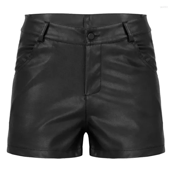 Shorts pour hommes hommes pantalons courts en latex décontracté streetwear doux en cuir PU taille moyenne poches pantalon sexy lingerie de fête