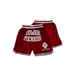 Heren Shorts Heren Maroon Lower Merion High School Basketball Shorts Embroideried Bryant Met Zakken 230715