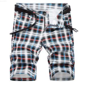 Heren Shorts Mannen Plaid Digital Print Shorts Zomer Check Tartan Stretch Denim Rijbroek Mode Slanke Jeans L230719