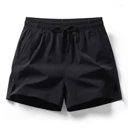 Shorts pour hommes Hommes Poche Solide Droite Lâche Séchage rapide Glace Shreds Été Taille élastique Cordon de serrage Pantalon de mode décontracté