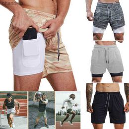 Heren shorts heren 2 in 1 rennende shorts gym training snel droge heren shorts met telefoonzak jogging sport sweat atletic broek met voering Y220305 l230518