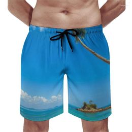 Shorts pour hommes Hommes Blue Beach Board Palmiers tropicaux Rétro Pantalons courts Hommes Sports personnalisés Surf Trunks à séchage rapide Cadeau d'anniversaire