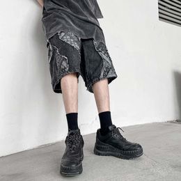 Shorts pour hommes Jeans déchirés à imprimé cajou pour hommes High Street Spliced Retro Oversize Summer Denim Short Harajuku Loose Genou Longueur