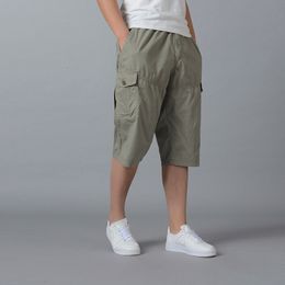 Herenshorts Heren Casual Twill Cotton Elastische taille Lading Werk shorts onder Knie Loose Fit 6-Pocket Long Shorts Relaxed Outdoors Sweatpants 230427