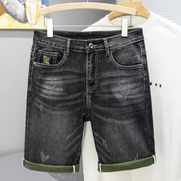 Shorts pour hommes Short en jean pour hommes gris fumée mode rue jeans droit mince personnalité décontracté longueur au genou shorts hommes 230412