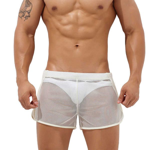 Pantalones cortos para hombre, pantalones cortos transparentes de rejilla de malla para hombre, pantalones cortos de secado rápido para nadar, traje de baño para surf en la playa, deporte corto Z0503